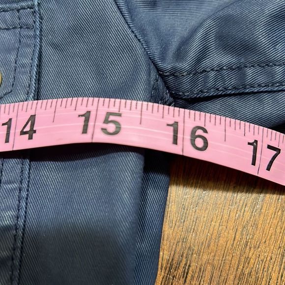 J Crew Navy Blue Gold Snap Waxed Utility Rain Jacket Sz XXS EUC - Picture 9 of 13